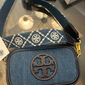 Brand New Tory Burch Mini Miller Denim Crossbody Bag